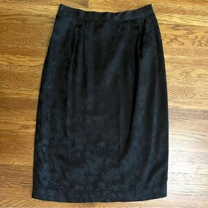 Vintage Papell Too silk pencil skirt jacquard roses 6 black evening dark floral